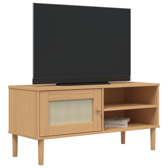 Tv-meubel SENJA 106x40x49 cm rattan massief grenenhout bruin MeubelReus