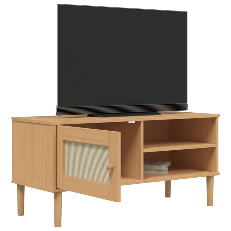 Tv-meubel SENJA 106x40x49 cm rattan massief grenenhout bruin MeubelReus