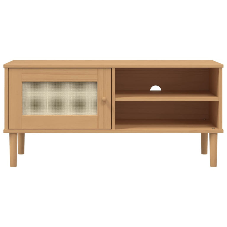 Tv-meubel SENJA 106x40x49 cm rattan massief grenenhout bruin MeubelReus