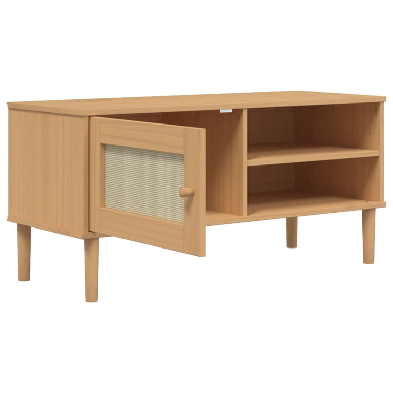 Tv-meubel SENJA 106x40x49 cm rattan massief grenenhout bruin MeubelReus
