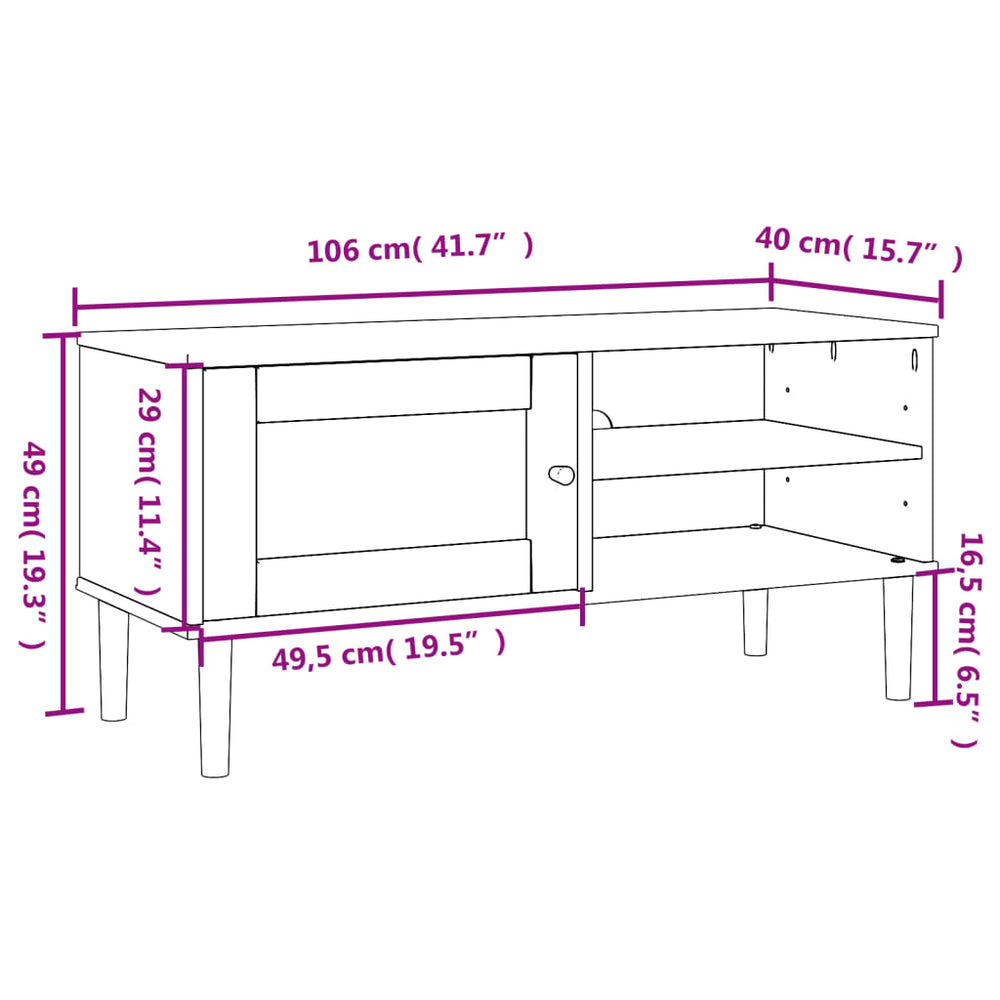 Tv-meubel SENJA 106x40x49 cm rattan massief grenenhout bruin MeubelReus