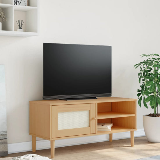 Tv-meubel SENJA 106x40x49 cm rattan massief grenenhout bruin MeubelReus