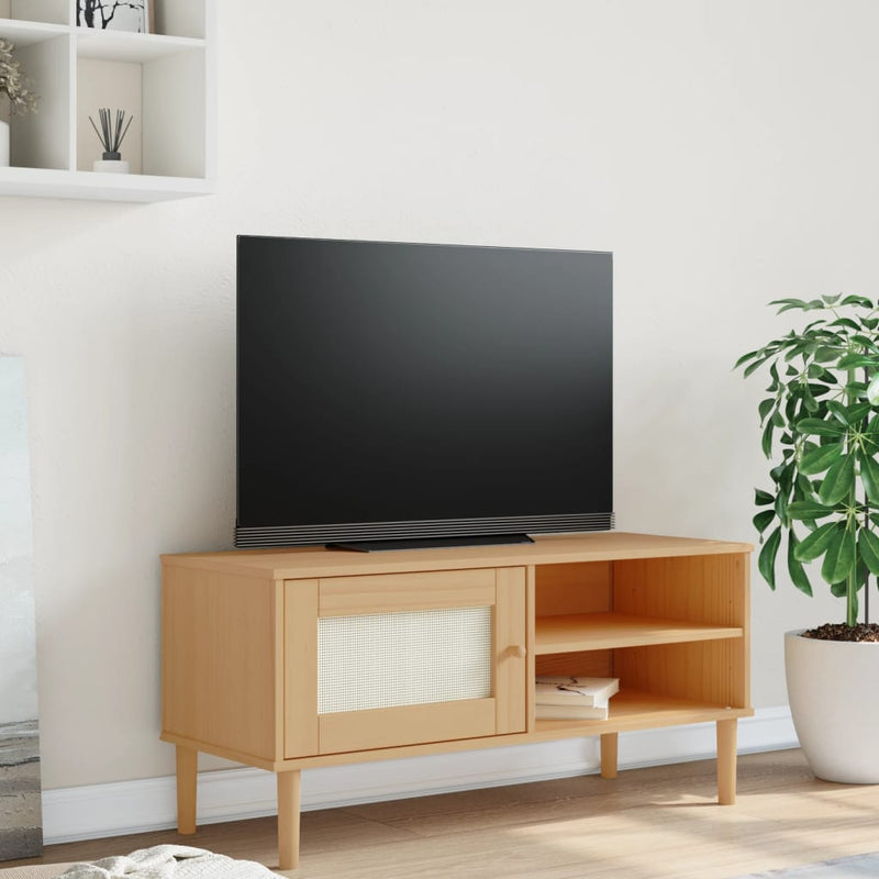 Tv-meubel SENJA 106x40x49 cm rattan massief grenenhout bruin MeubelReus