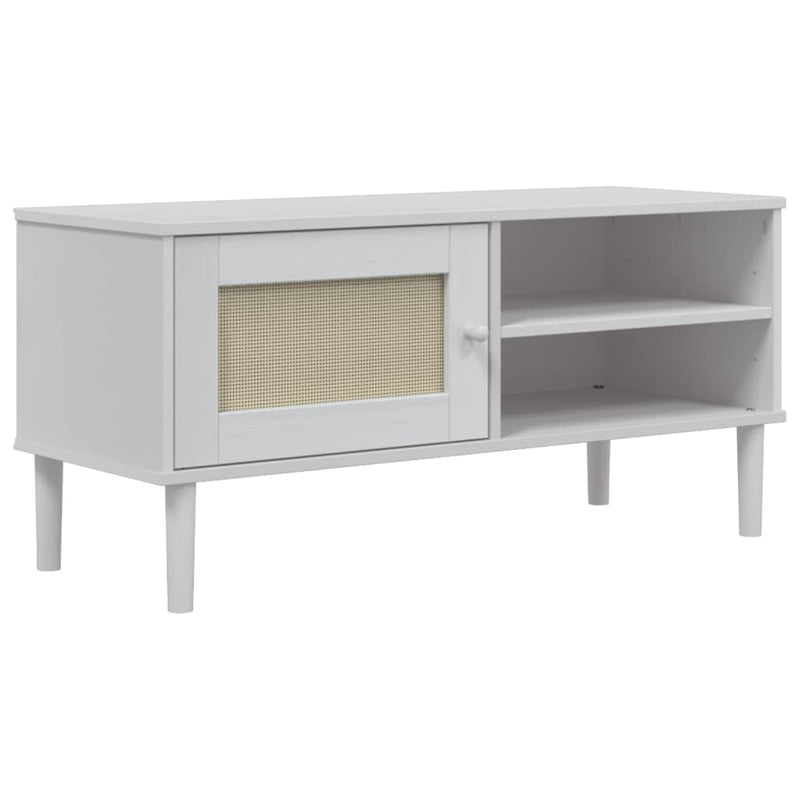 Tv-meubel SENJA 106x40x49 cm rattan massief grenenhout wit MeubelReus