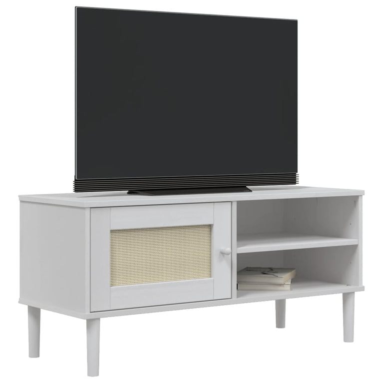 Tv-meubel SENJA 106x40x49 cm rattan massief grenenhout wit MeubelReus