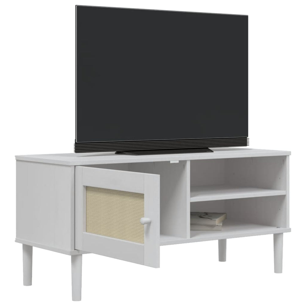Tv-meubel SENJA 106x40x49 cm rattan massief grenenhout wit MeubelReus