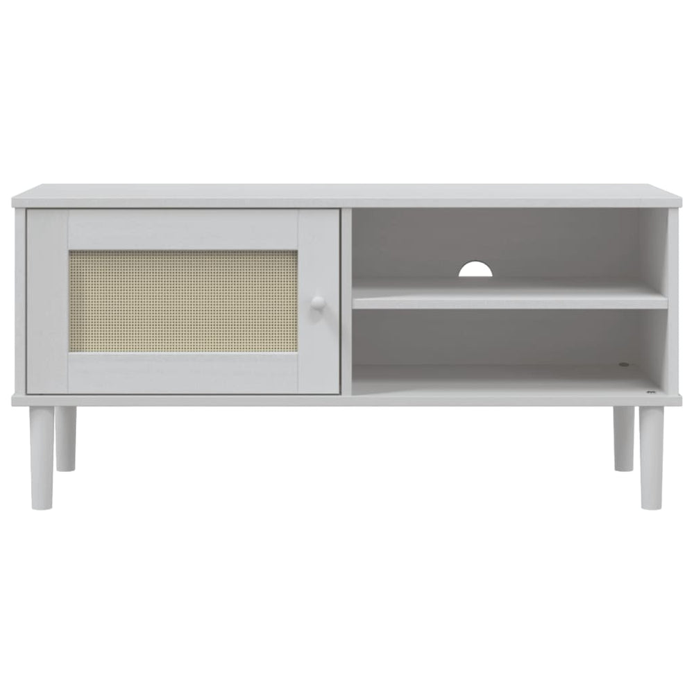 Tv-meubel SENJA 106x40x49 cm rattan massief grenenhout wit MeubelReus
