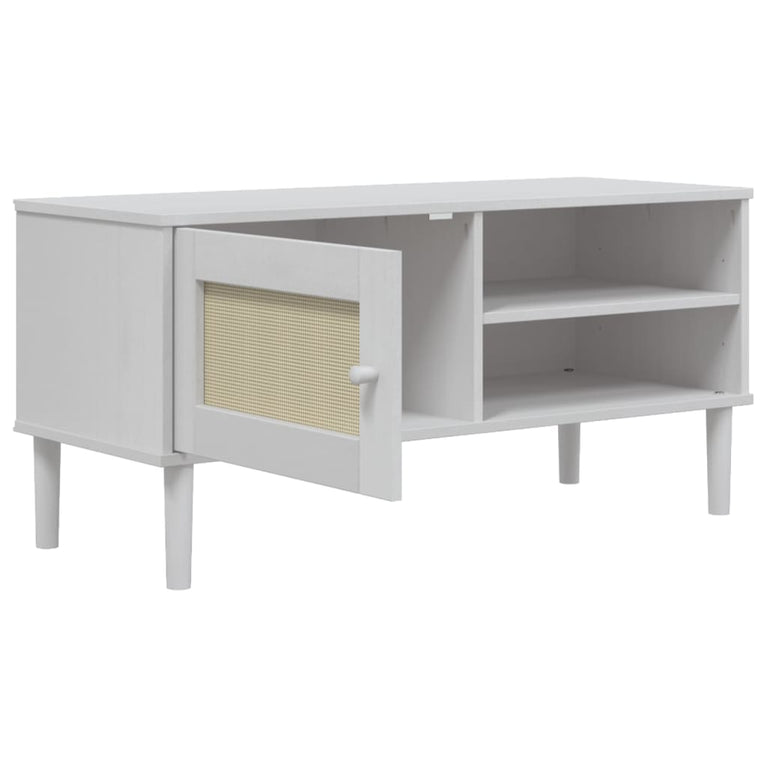 Tv-meubel SENJA 106x40x49 cm rattan massief grenenhout wit MeubelReus