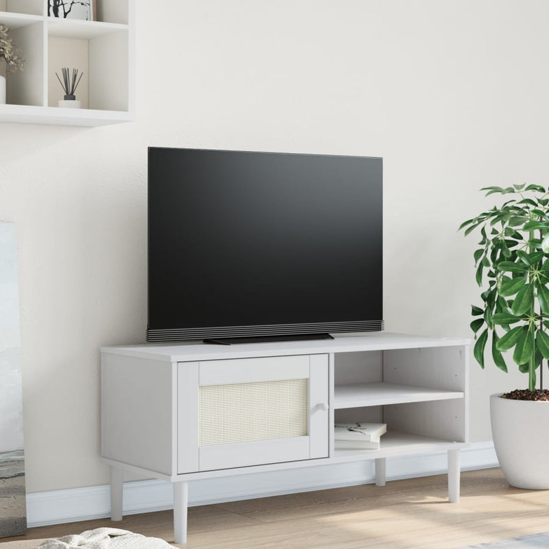 Tv-meubel SENJA 106x40x49 cm rattan massief grenenhout wit MeubelReus