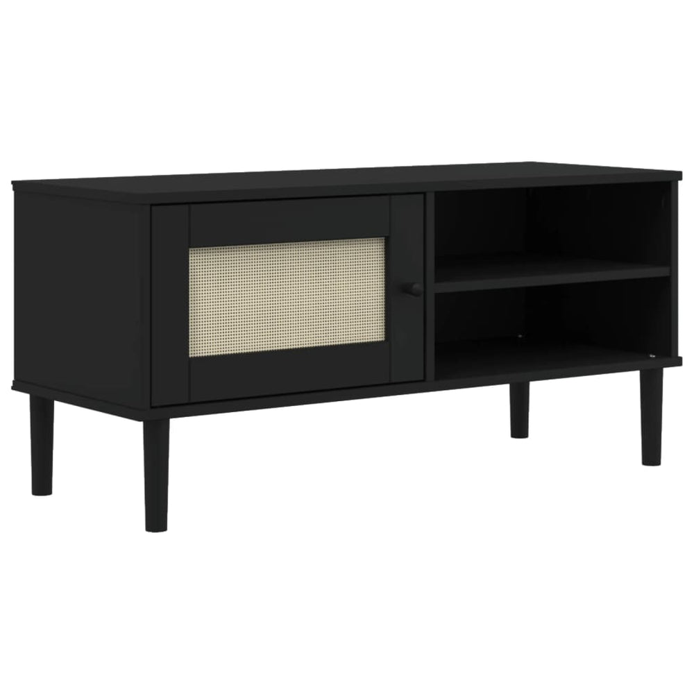 Tv-meubel SENJA 106x40x49 cm rattan massief grenenhout zwart MeubelReus