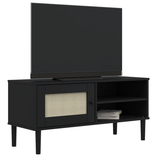 Tv-meubel SENJA 106x40x49 cm rattan massief grenenhout zwart MeubelReus