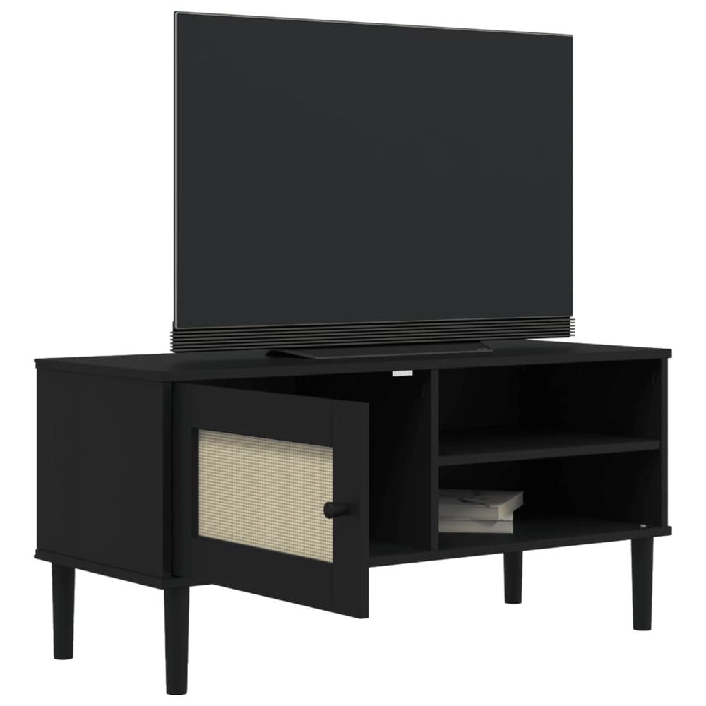 Tv-meubel SENJA 106x40x49 cm rattan massief grenenhout zwart MeubelReus