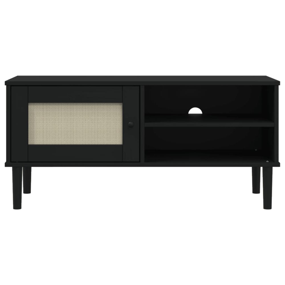 Tv-meubel SENJA 106x40x49 cm rattan massief grenenhout zwart MeubelReus