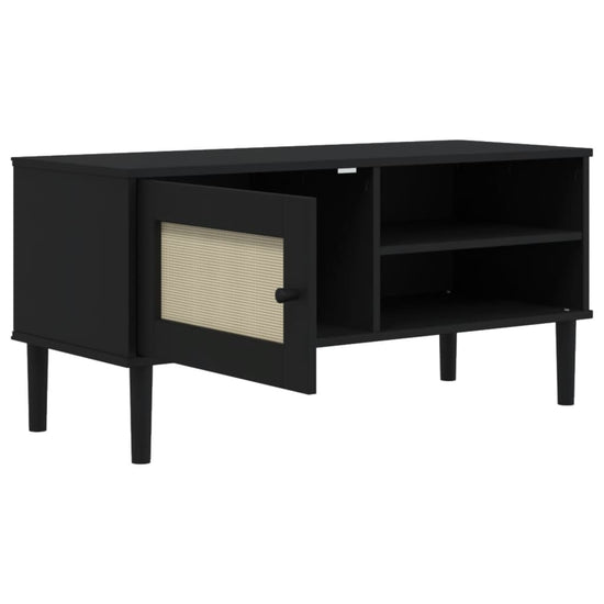 Tv-meubel SENJA 106x40x49 cm rattan massief grenenhout zwart MeubelReus