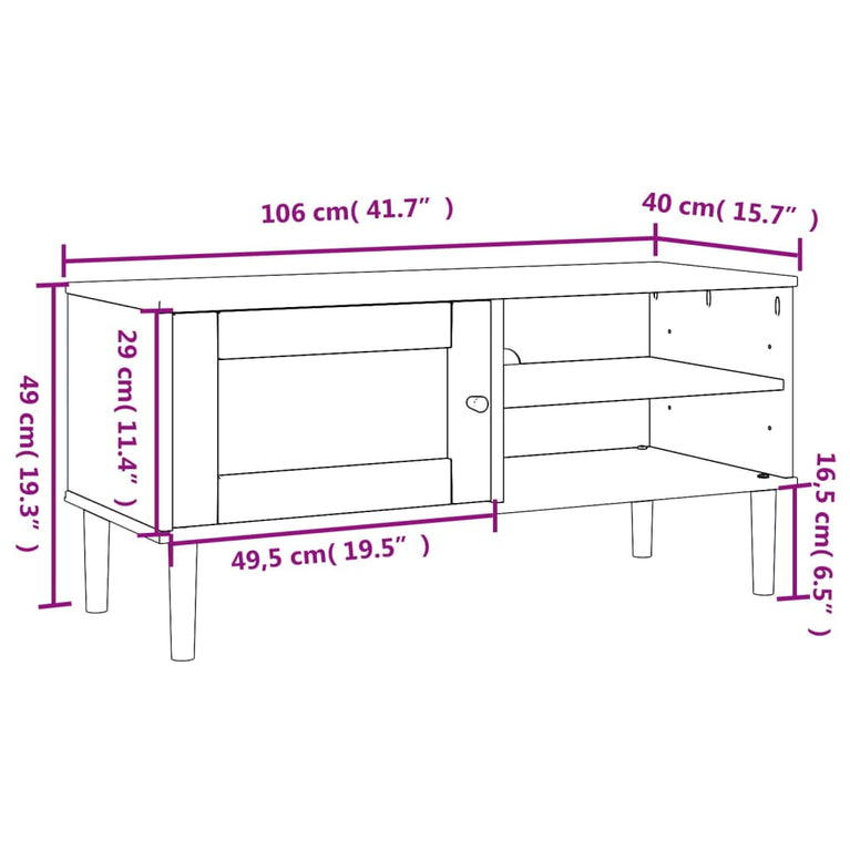 Tv-meubel SENJA 106x40x49 cm rattan massief grenenhout zwart MeubelReus