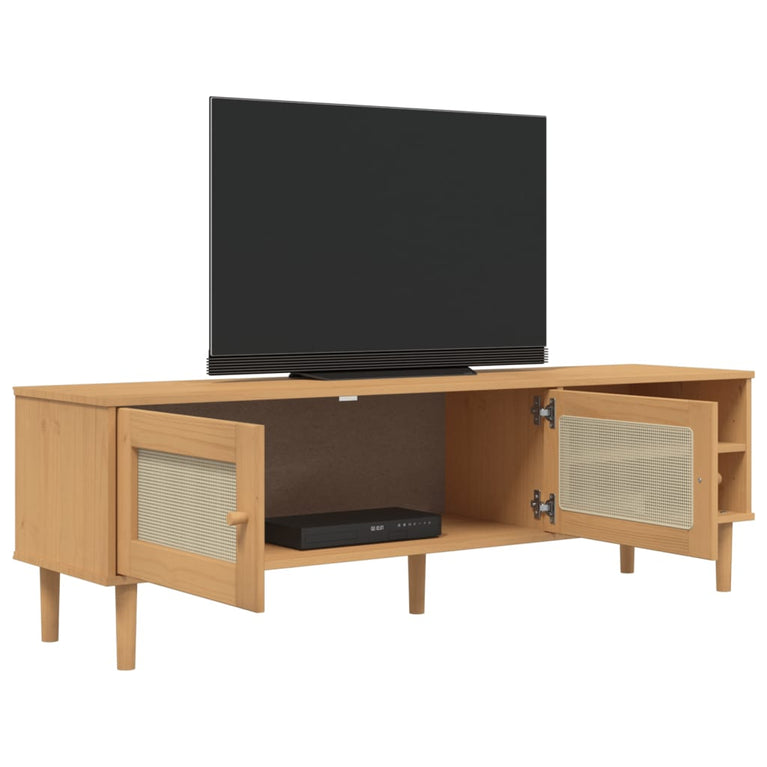 Tv-meubel SENJA 158x40x49 cm rattan-look grenenhout bruin MeubelReus