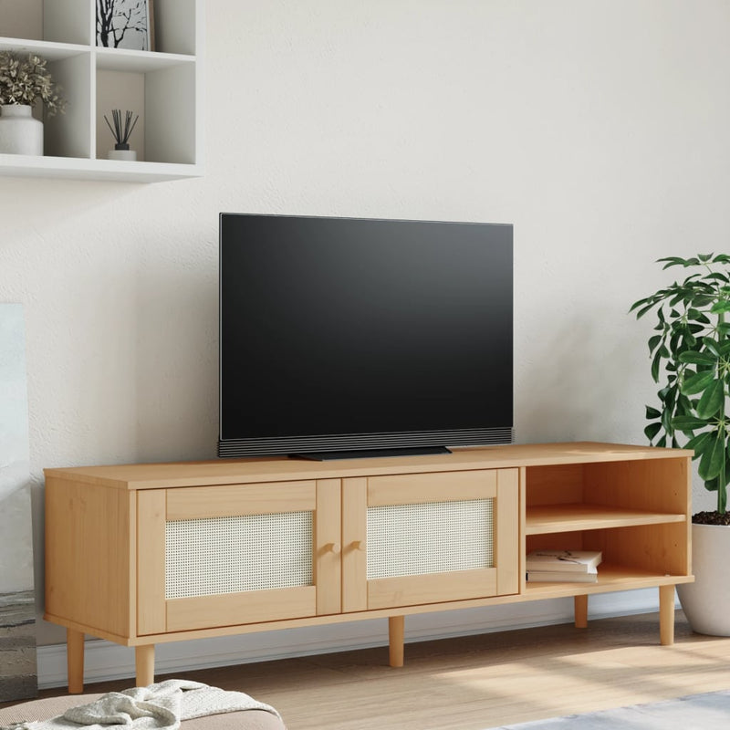Tv-meubel SENJA 158x40x49 cm rattan-look grenenhout bruin MeubelReus