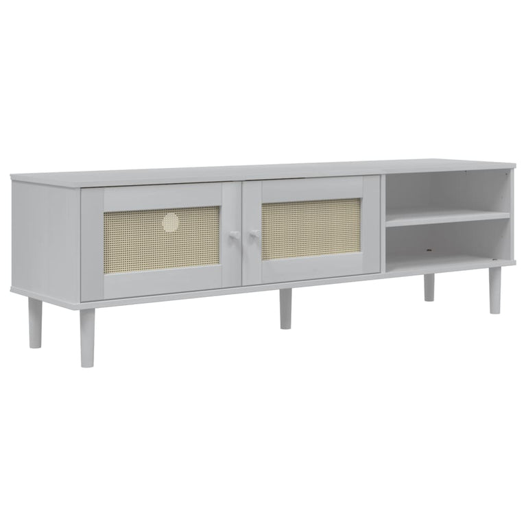Tv-meubel SENJA 158x40x49 cm rattan-look massief grenenhout wit MeubelReus
