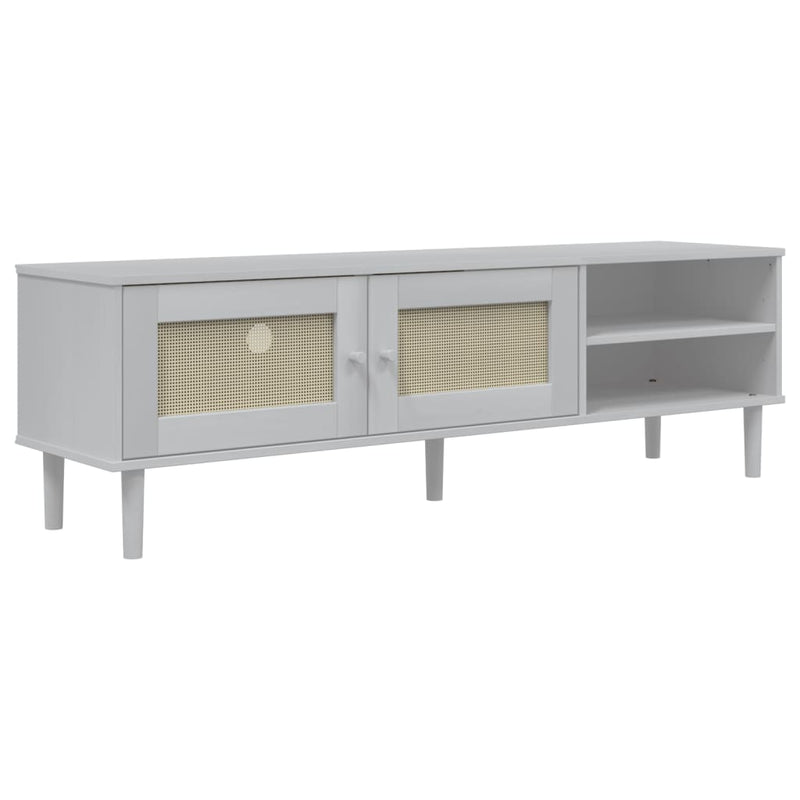 Tv-meubel SENJA 158x40x49 cm rattan-look massief grenenhout wit MeubelReus
