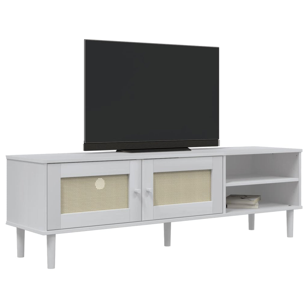 Tv-meubel SENJA 158x40x49 cm rattan-look massief grenenhout wit MeubelReus
