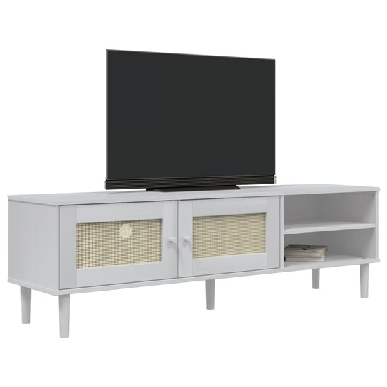 Tv-meubel SENJA 158x40x49 cm rattan-look massief grenenhout wit MeubelReus