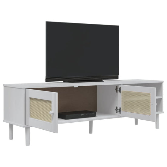 Tv-meubel SENJA 158x40x49 cm rattan-look massief grenenhout wit MeubelReus