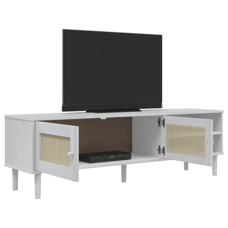 Tv-meubel SENJA 158x40x49 cm rattan-look massief grenenhout wit MeubelReus