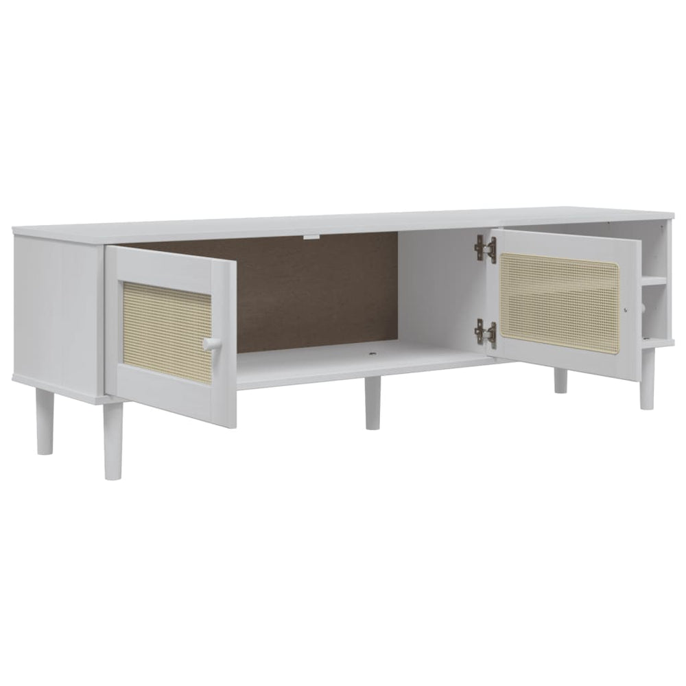 Tv-meubel SENJA 158x40x49 cm rattan-look massief grenenhout wit MeubelReus