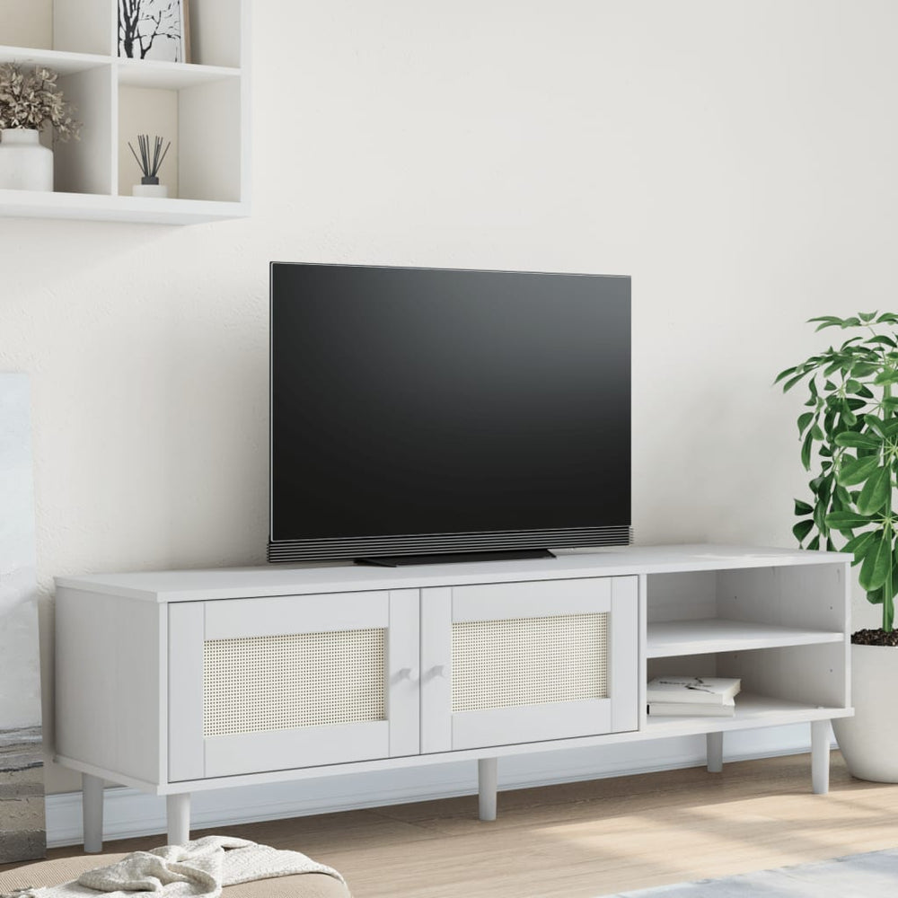 Tv-meubel SENJA 158x40x49 cm rattan-look massief grenenhout wit MeubelReus