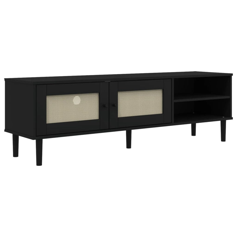 Tv-meubel SENJA 158x40x49 cm rattan-look massief grenen zwart MeubelReus