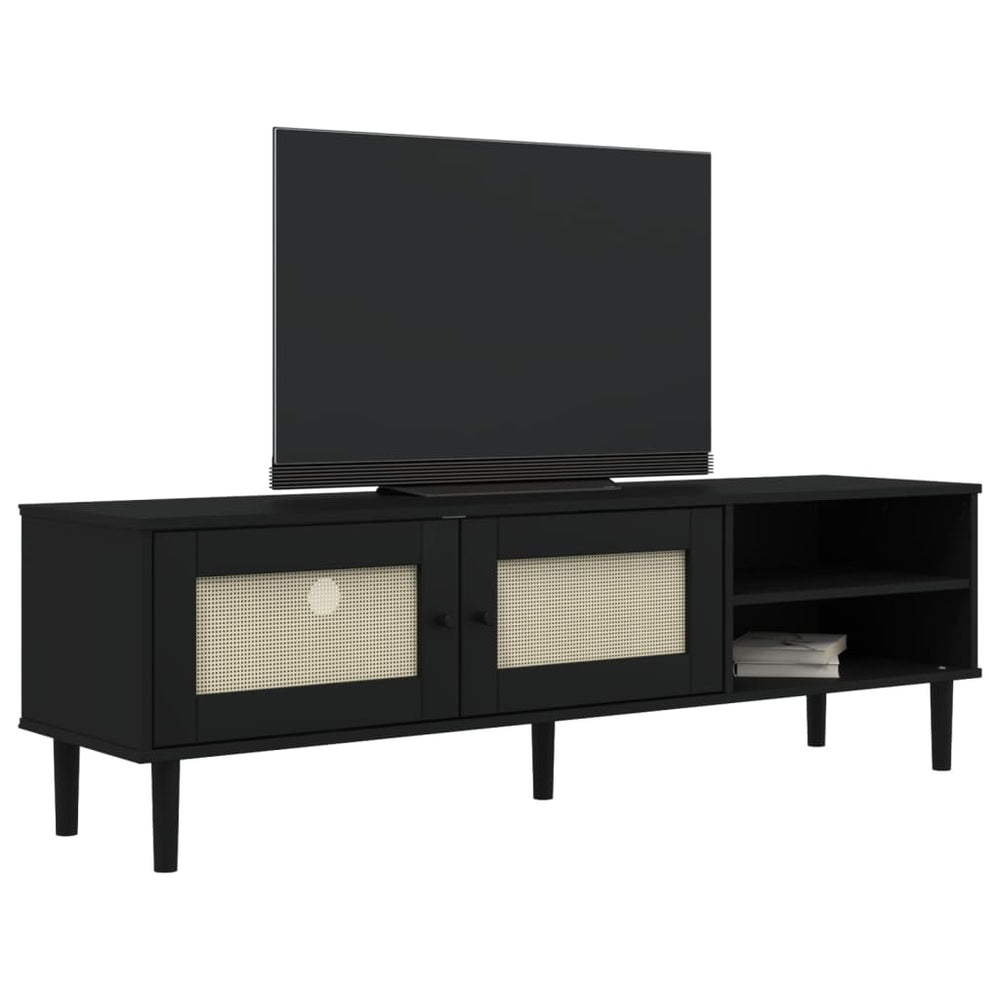 Tv-meubel SENJA 158x40x49 cm rattan-look massief grenen zwart MeubelReus