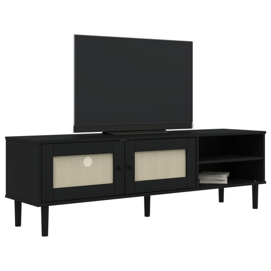 Tv-meubel SENJA 158x40x49 cm rattan-look massief grenen zwart MeubelReus