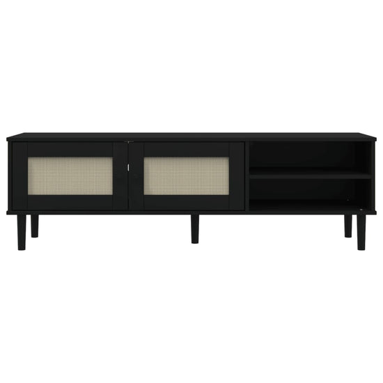 Tv-meubel SENJA 158x40x49 cm rattan-look massief grenen zwart MeubelReus