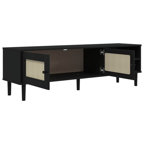 Tv-meubel SENJA 158x40x49 cm rattan-look massief grenen zwart MeubelReus