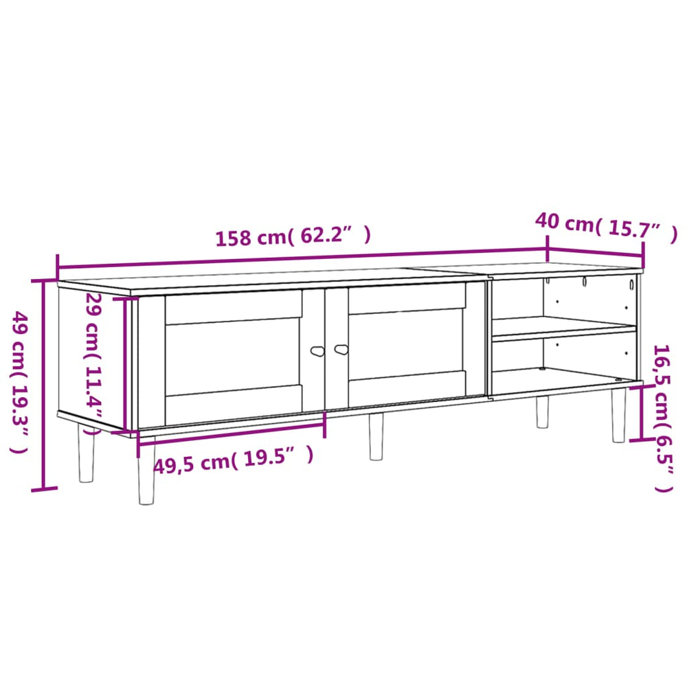 Tv-meubel SENJA 158x40x49 cm rattan-look massief grenen zwart MeubelReus