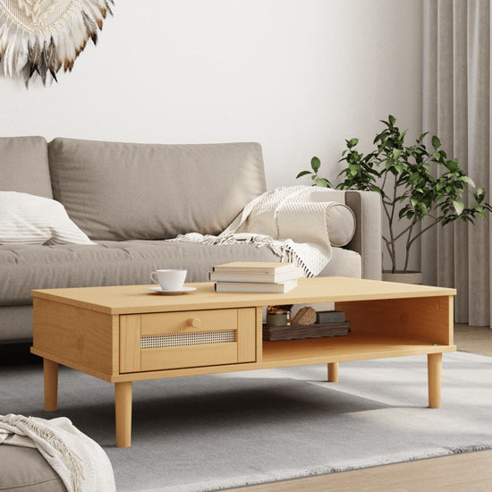 Salontafel SENJA 100x55x33 cm rattan-look massief hout bruin MeubelReus
