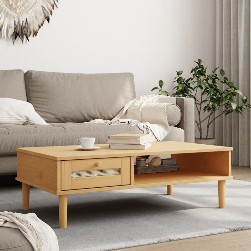 Salontafel SENJA 100x55x33 cm rattan-look massief hout bruin MeubelReus