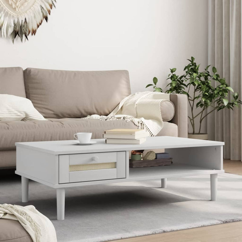 Salontafel SENJA 100x55x33 cm rattan-look massief hout wit MeubelReus