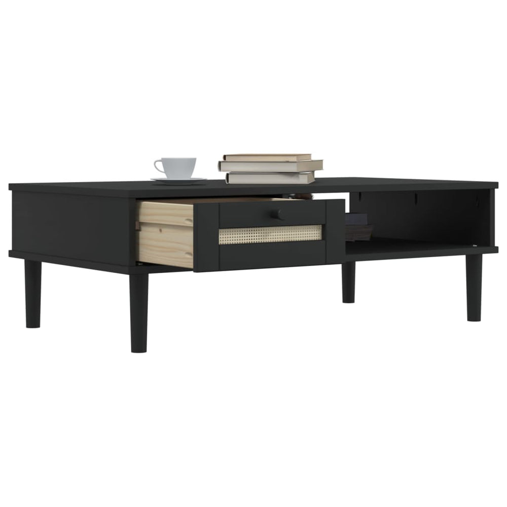 Salontafel SENJA 100x55x33 cm rattan-look massief hout zwart MeubelReus