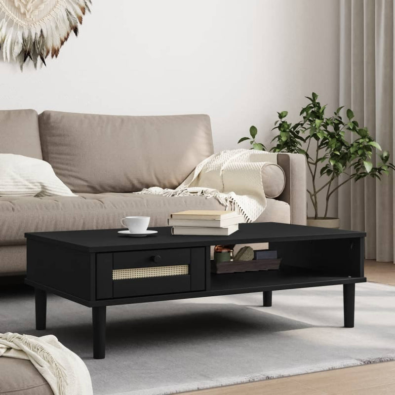 Salontafel SENJA 100x55x33 cm rattan-look massief hout zwart MeubelReus