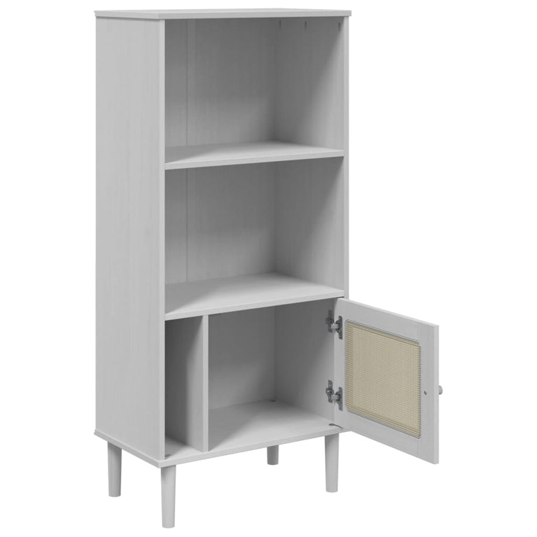 Boekenkast SENJA rattan-look 60x35x130 cm grenenhout wit
