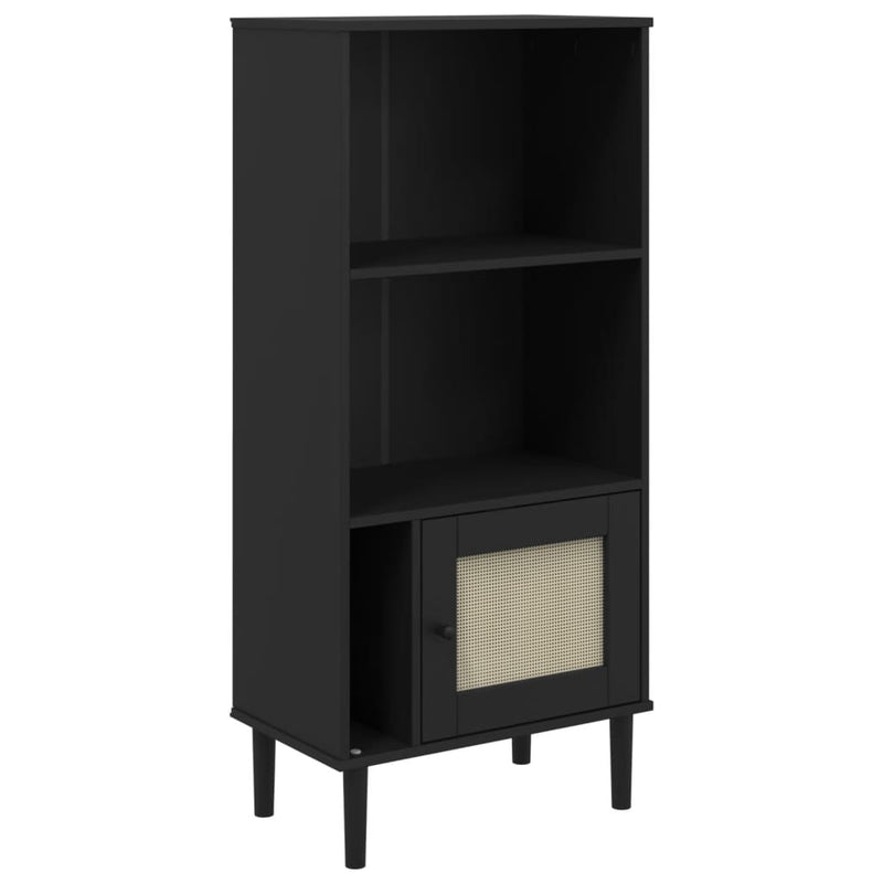 Boekenkast SENJA rattan-look 60x35x130 cm grenenhout zwart