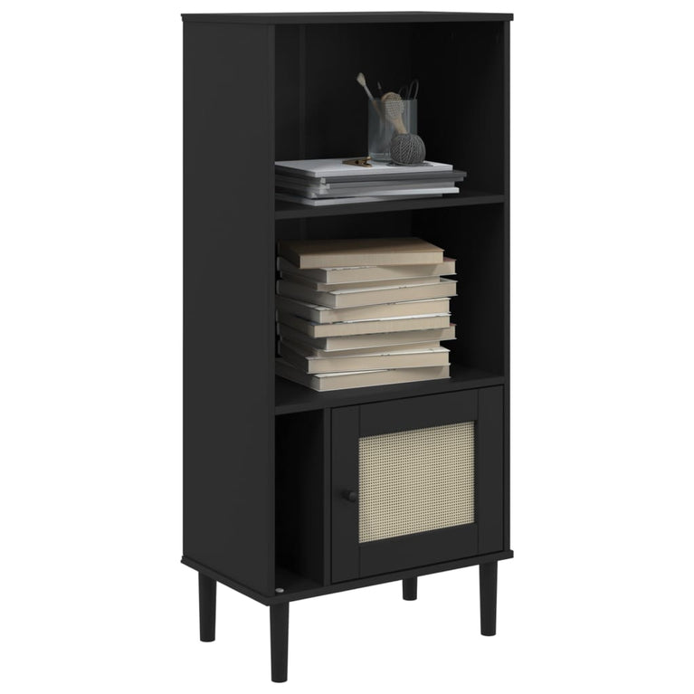 Boekenkast SENJA rattan-look 60x35x130 cm grenenhout zwart