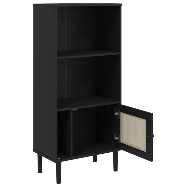 Boekenkast SENJA rattan-look 60x35x130 cm grenenhout zwart