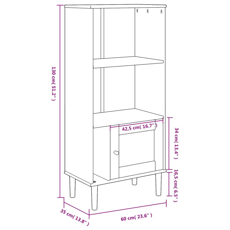 Boekenkast SENJA rattan-look 60x35x130 cm grenenhout zwart