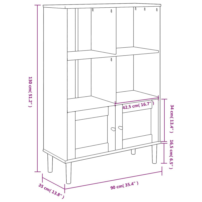 Boekenkast SENJA rattan-look 90x35x130 cm grenenhout bruin