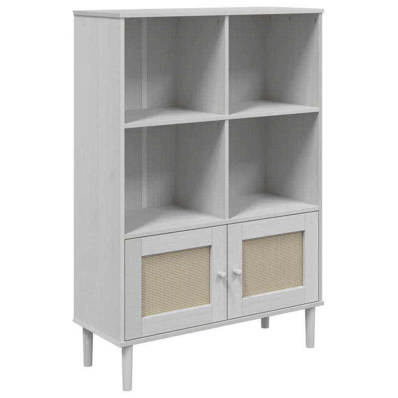 Boekenkast SENJA rattan-look 90x35x130 cm grenenhout wit