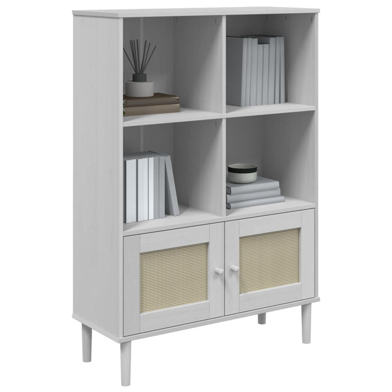 Boekenkast SENJA rattan-look 90x35x130 cm grenenhout wit