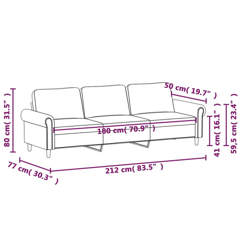 Driezitsbank 180 cm fluweel geel