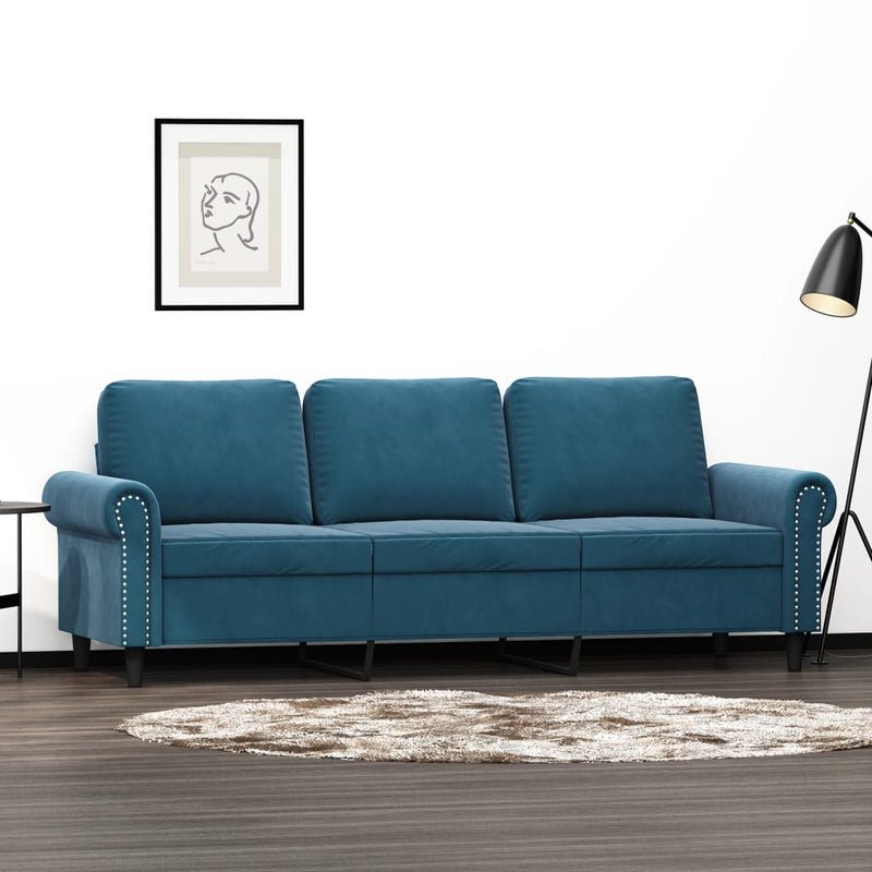 Driezitsbank 180 cm fluweel blauw